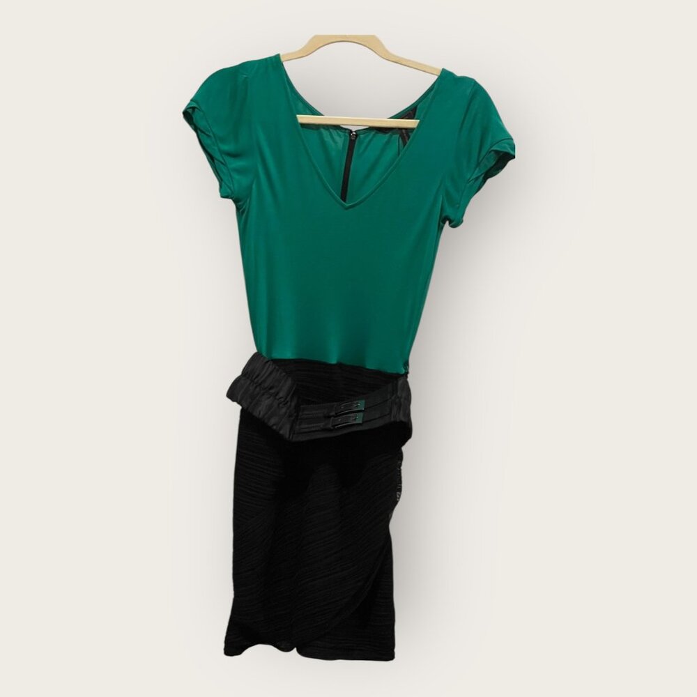 NWT: BCBGMAXAZRIA POLY MESH RUCHED CONTRAST DRESS, SZ: 6